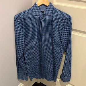 Men’s Hugo Boss dress shirt, size 39 15 1/2, blue strip / checker